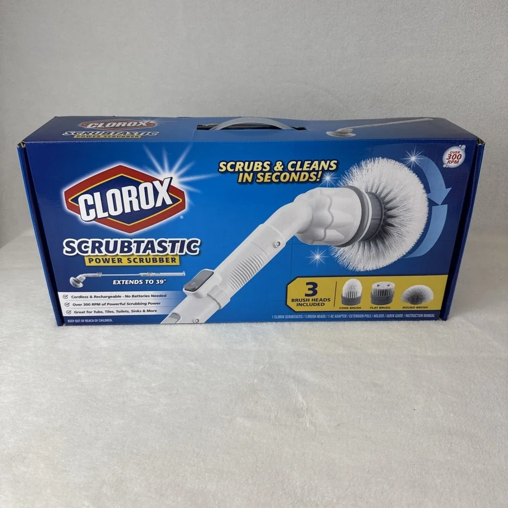 Clorox Deluxe Scrubtastic Power Scrubber 3 Brush Heads Rechargeable New Open Box